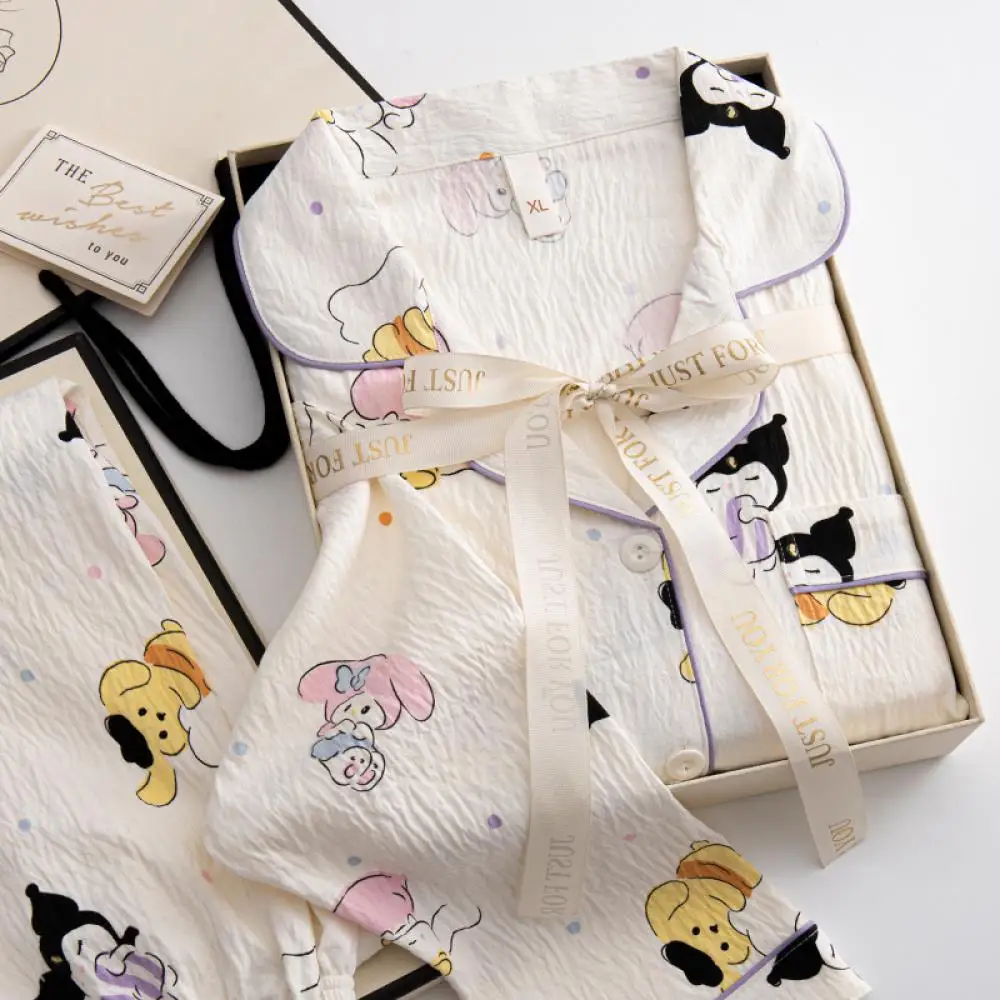 

2Pcs Kuromi Pajama Set Anime Kawaii Homewear for Women Cartoon Melody Long Sleeve Tops Pants Sweet Cute Girls Sleepclothes Set