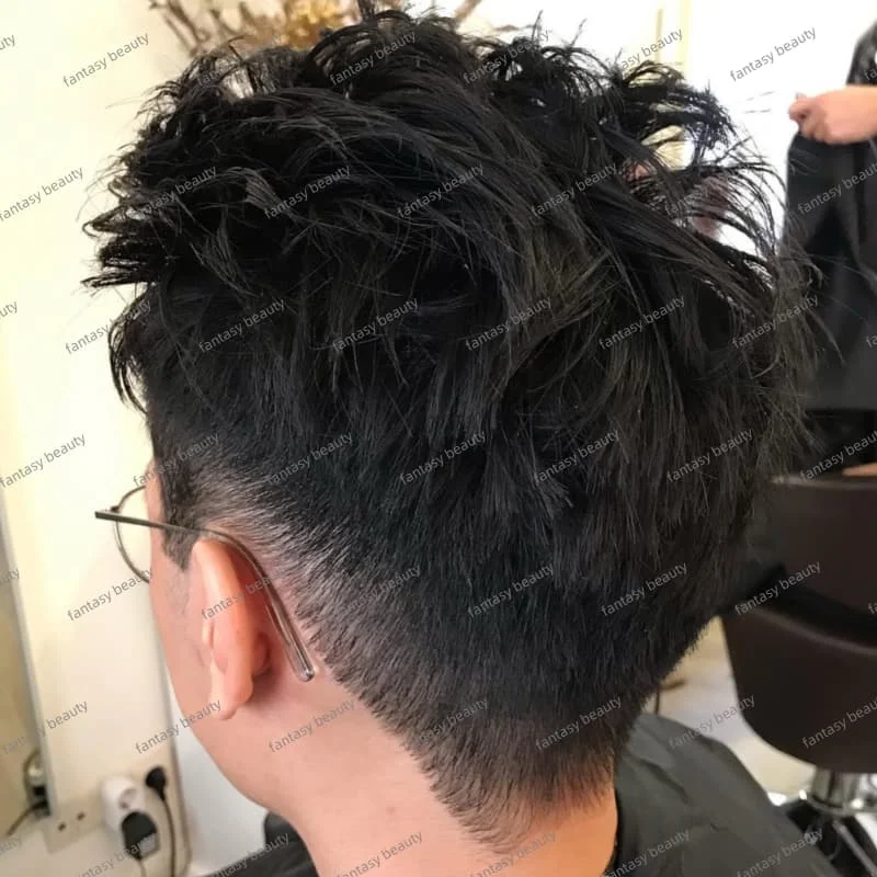 0.03mm極薄スキンメンズ毛髪補綴ウィッグ自然な生え際男性用ヘアプロテーゼメンズウィッグ100%人毛