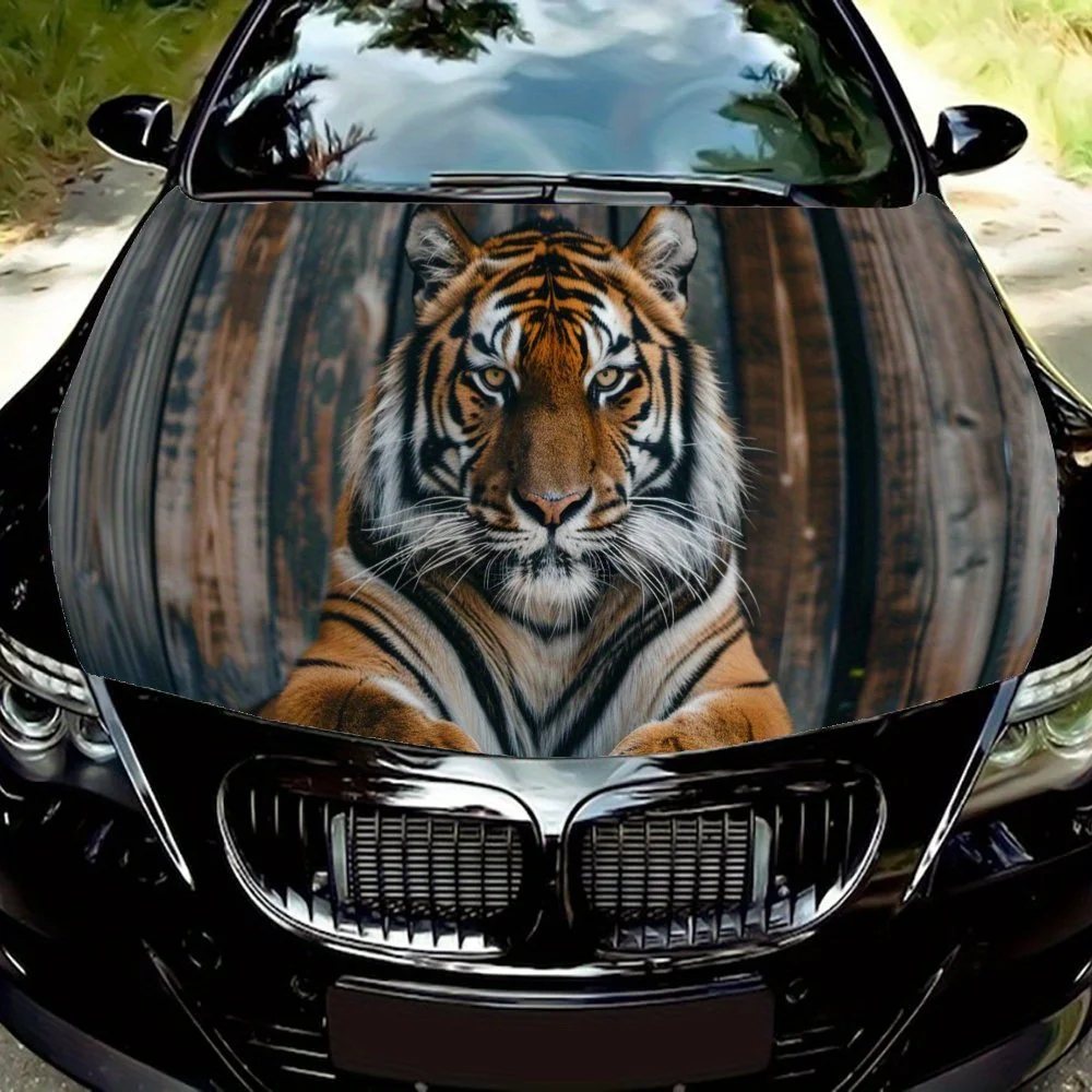 Tigre avec une Expression sérieuse, autocollant pour capot de voiture, film de carrosserie auto-adhésif imperméable et résistant aux rayures en PVC, spécial pour camions