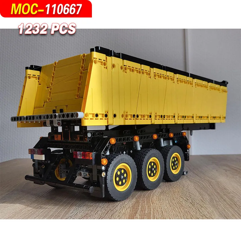 MOC-110667 Трехосный самосвал, прицеп, строительный блок, модель, комплект-1232, детали, механическая инженерия, общая система, строительные игрушки