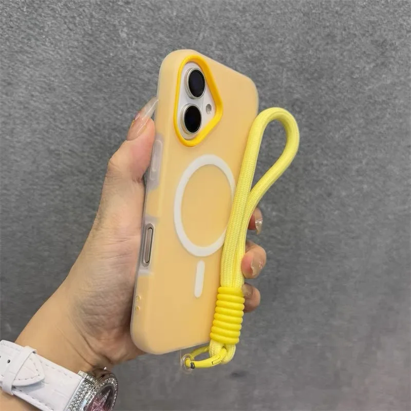 Candy Cute Skin Feel 2-in-1 magnetische Handyhülle für iPhone 11 12 13 14 15 16 17 Pro Max Plus Handschlaufe Matte Cover