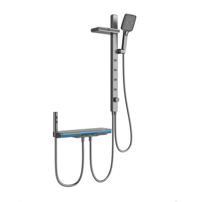 

Gray simple shower without top spray gun, bathroom household split digital display constant temperature shower minimalist