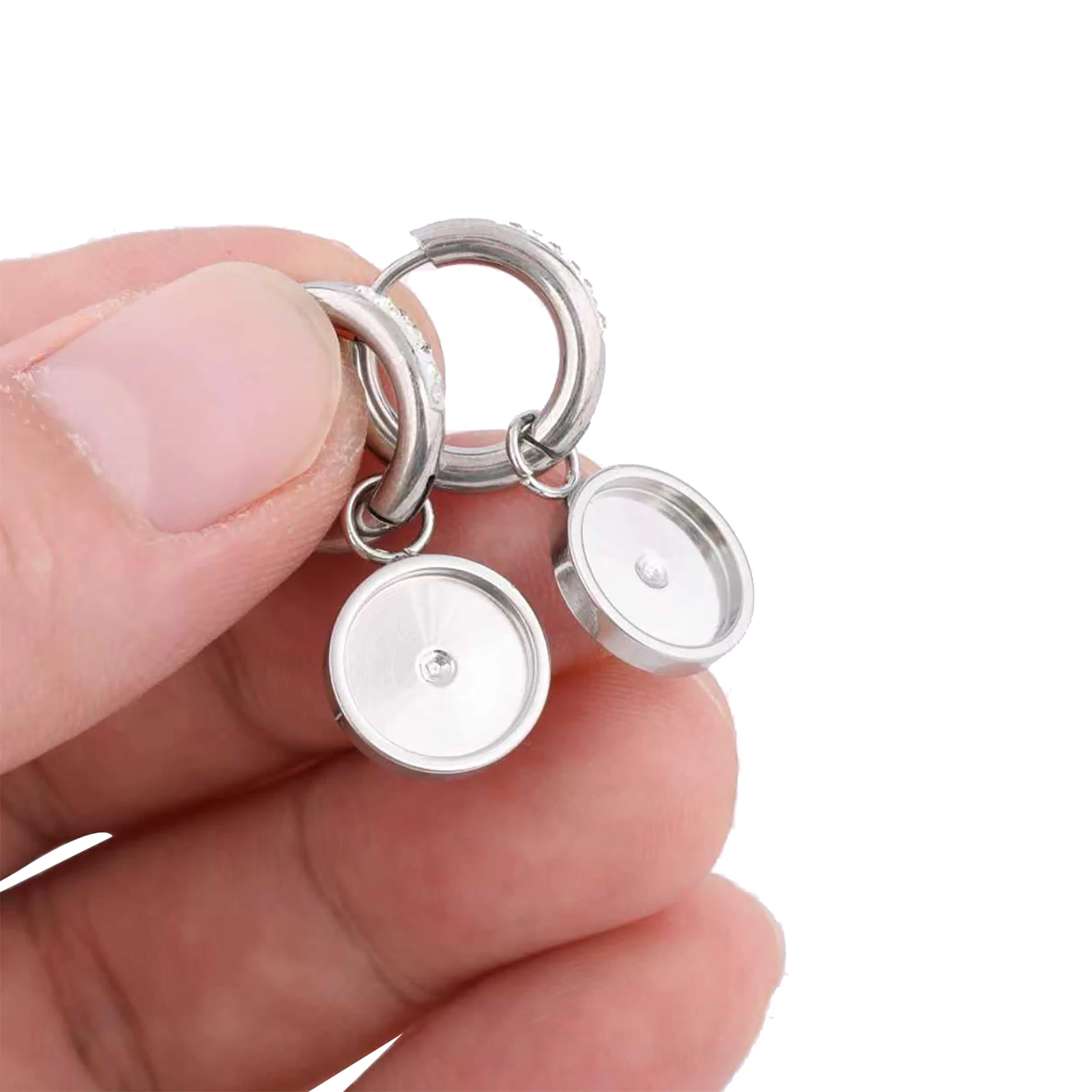 6pcs Stainless Steel Rhinestone Hoop Earring Base Blanks