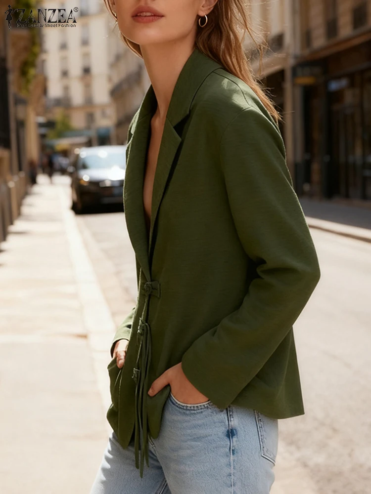 

ZANZEA 2025 модный пиджак на пуговицах с длинными рукавами, женское осеннее однотонное повседневное пальто, элегантный офисный женский пиджак, уличная одежда