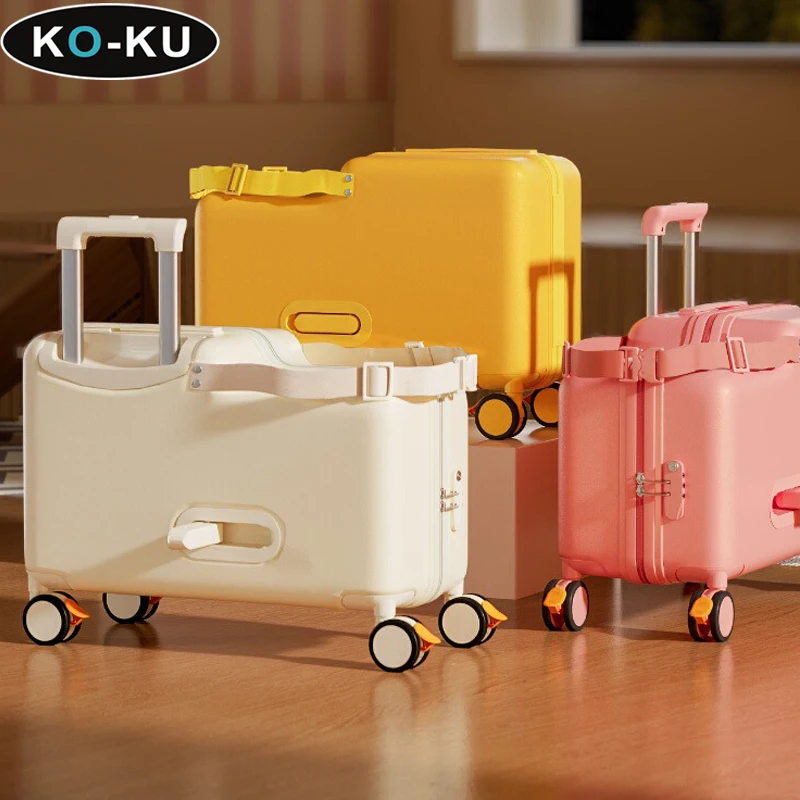 KO-KU18 Children's Luggage can sit and ride Boarding Box Wooden Horse Trolley Case Universal Brake Wheel Cabin Riding Suitcase