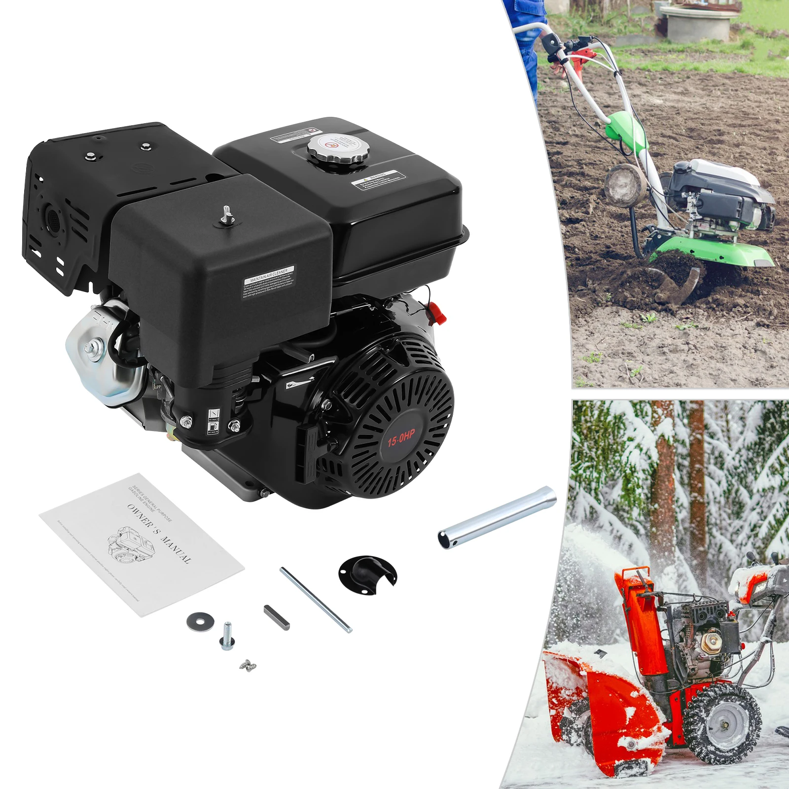 

Бензиновый двигатель 420 куб. см, 15 л.с., 9700 Вт, 4-тактный, OHV, с горизонтальным валом, для водяного насоса, генератора, мойки высокого давления, строительной техники