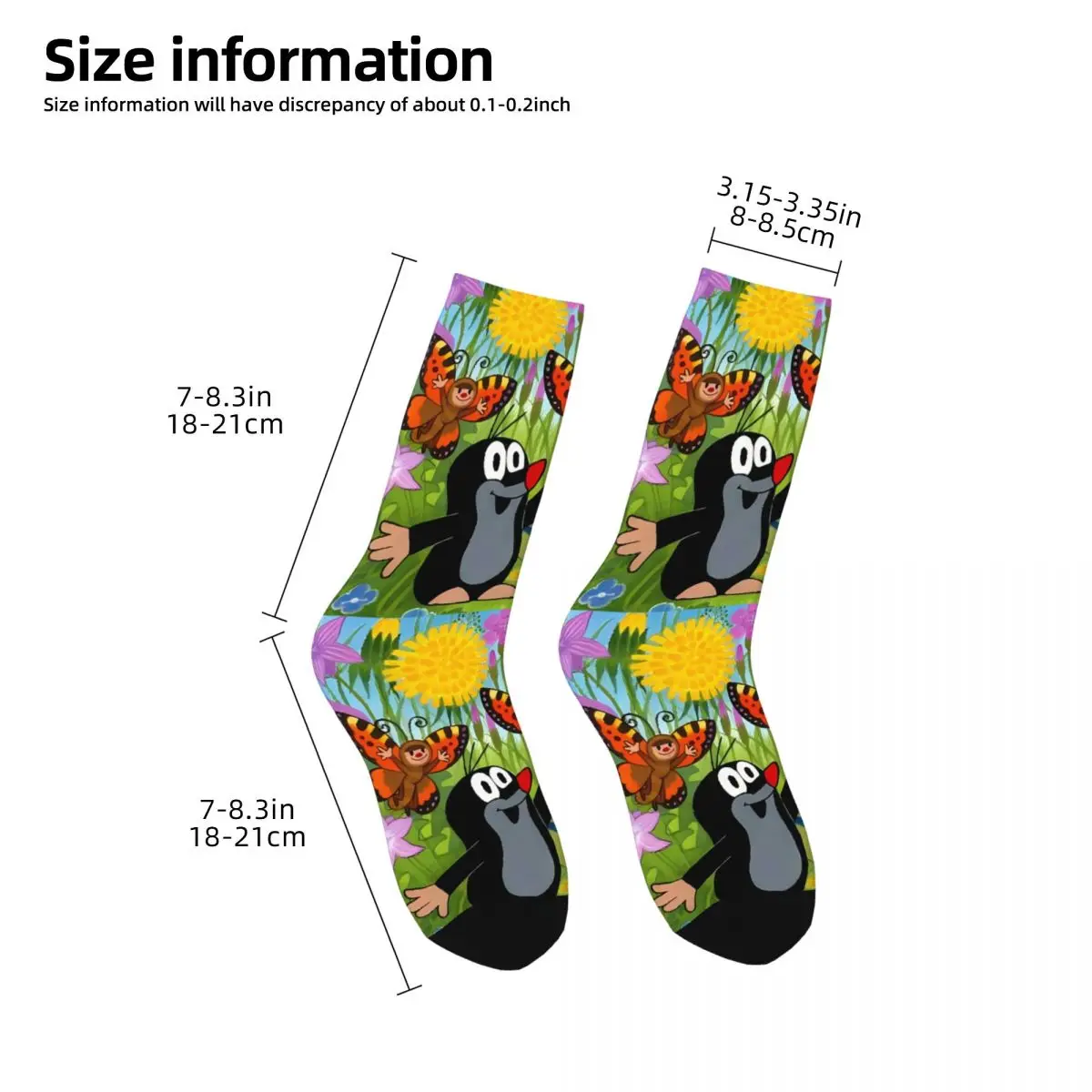 Funny Crazy Sock for Men Graphic Vintage The Little Mole Breathable Pattern Printed Crew Sock Casual Gift