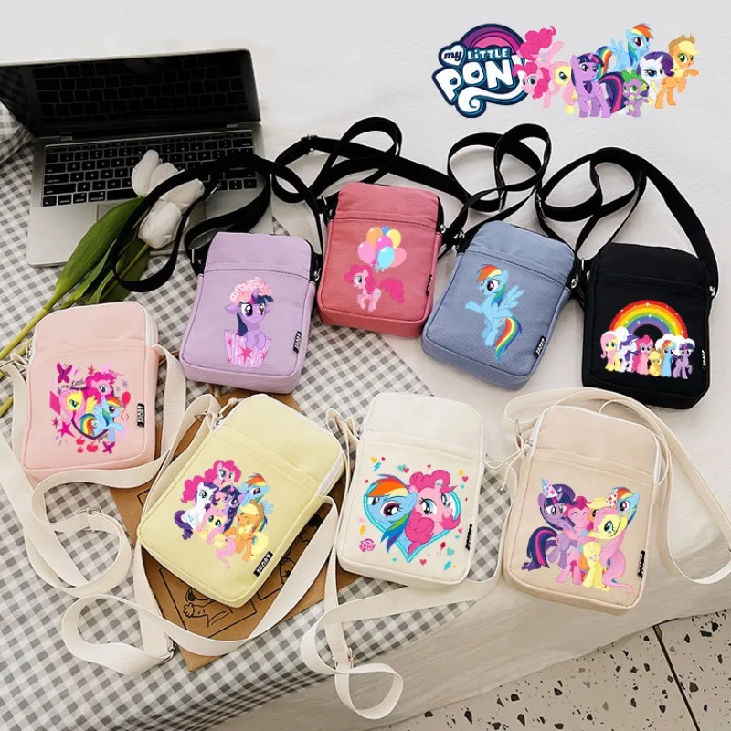 حقيبة كتف للفتيات من My Little Ponys حقيبة كتف كرتونية مطبوعة على شكل وحيد القرن للطالبات حقيبة هاتف صغيرة كاواي للنساء جيوب كروس غير رسمية هدايا