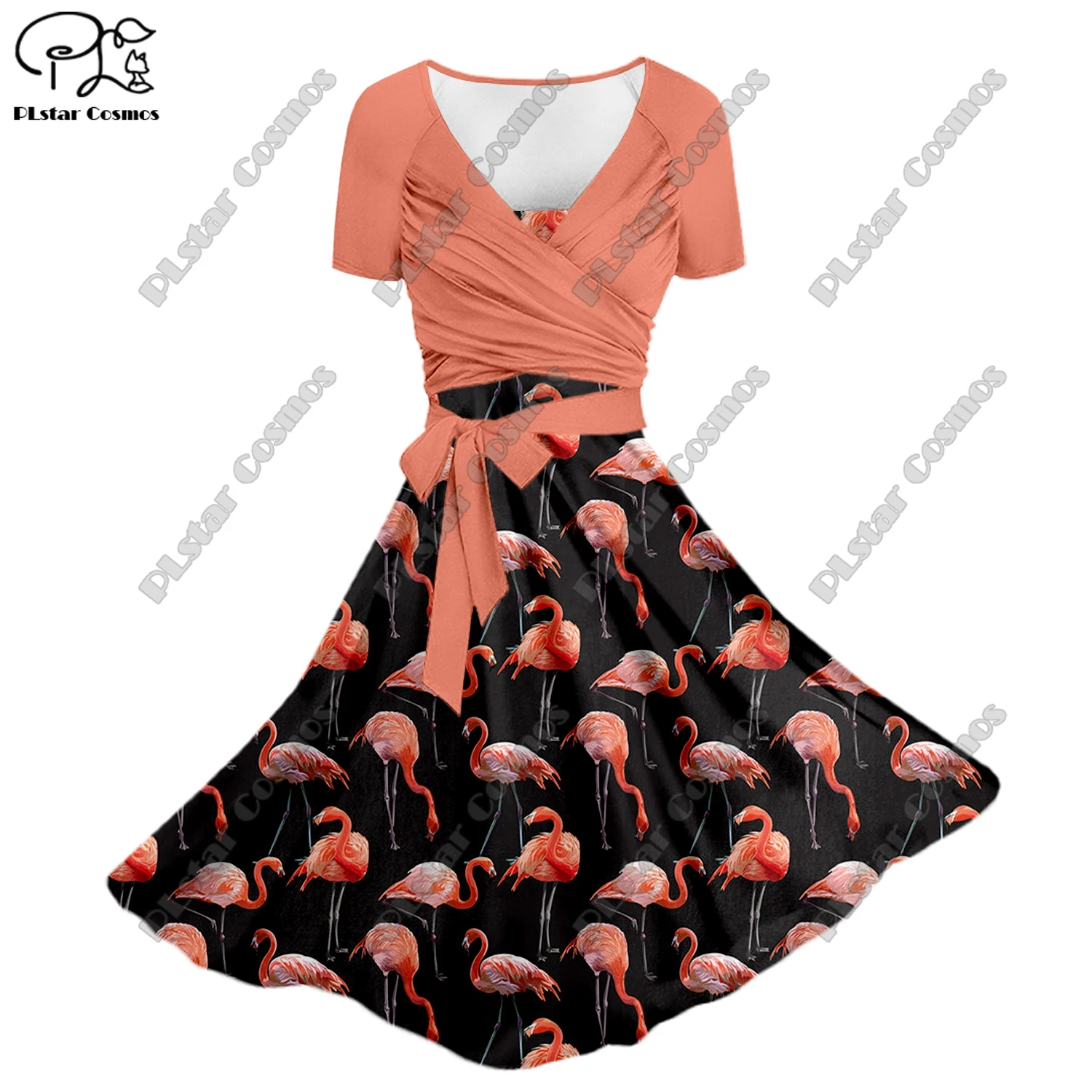 3D printing flower color gradient flamingo summer A-line suspender skirt bowknot twill top ladies two-piece set series 3