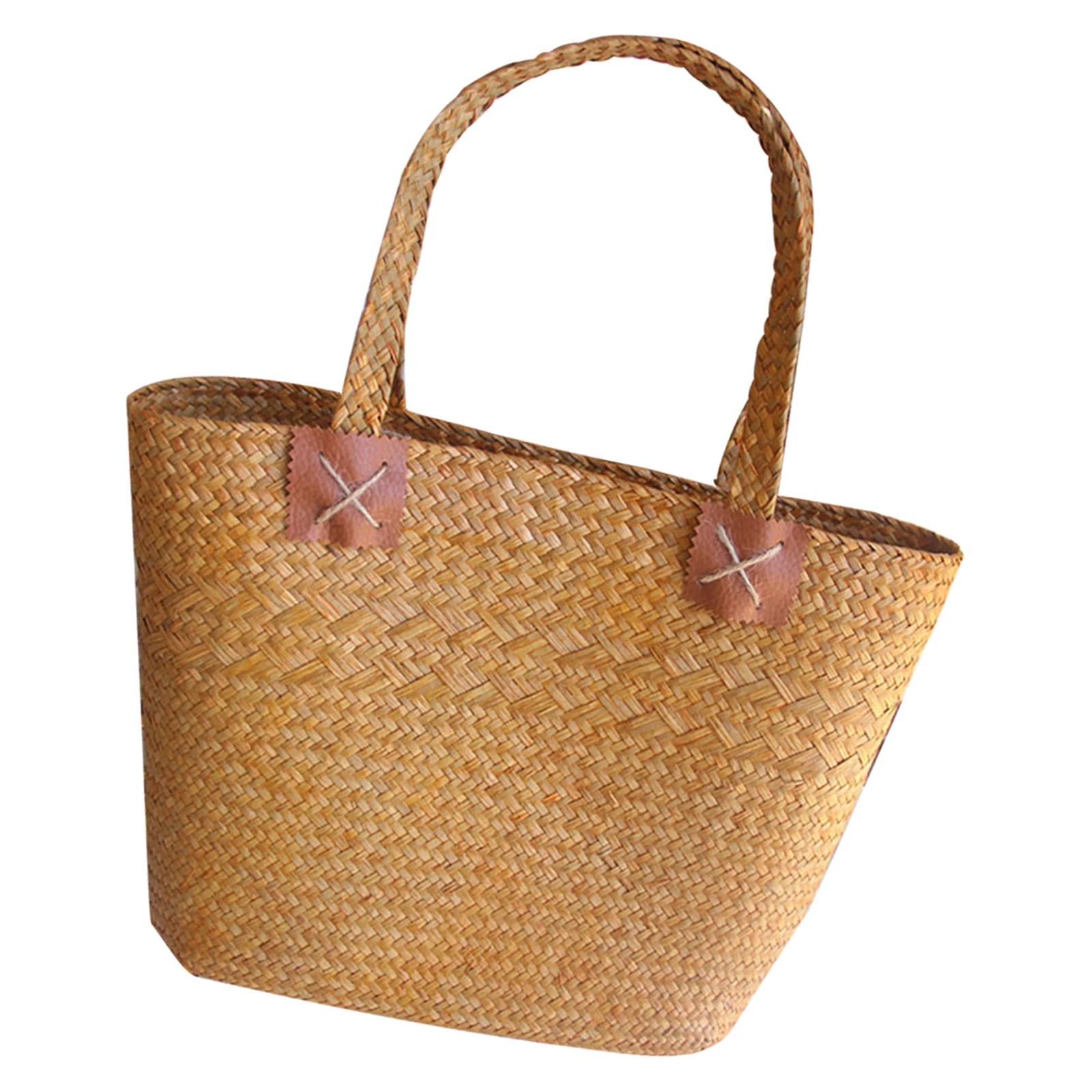 

Sea Grass Woven Flower Basket Natural Style Straw Handbag for Women Outdoor Picnic Shopping Tote Large Capacity Summer Beach Bag