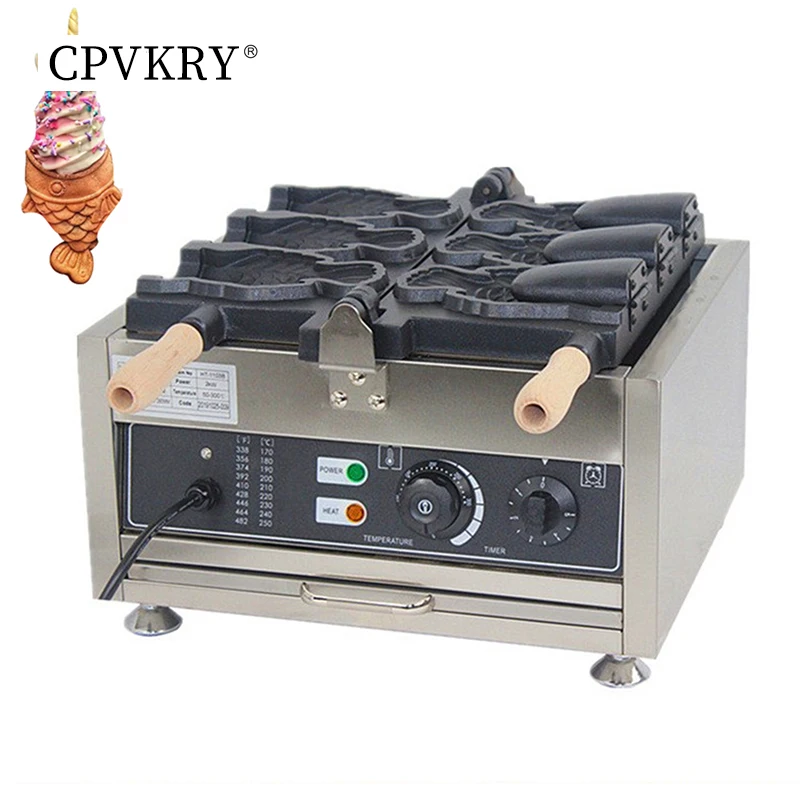 

Commercial Open Mouth Fish Waffle Machine, Taiyaki Fish-Shaped Waffle Iron, Nonstick Coating, Stainless Steel Snack Muffin Iron