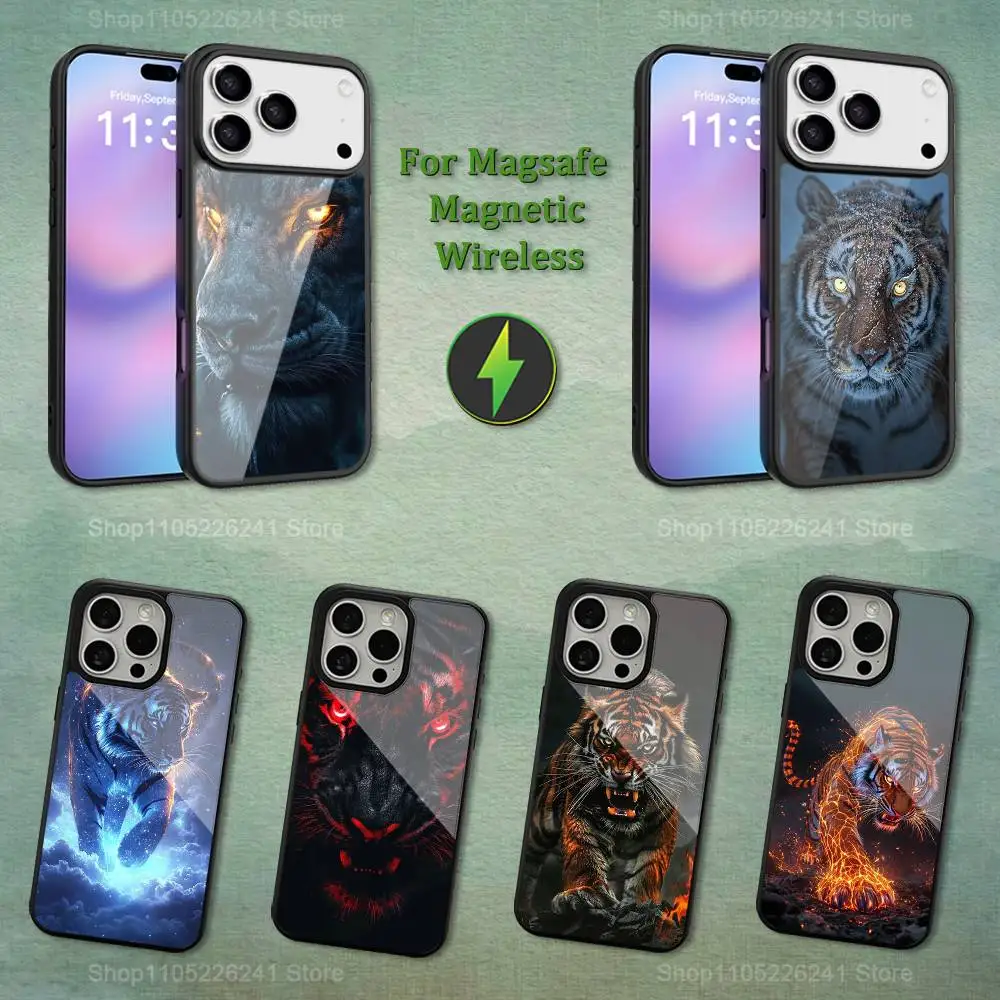 

Animals Cool Lion Tiger For iPhone 12,14,11,15,13,16,17,For Magsafe,Plus,Mini, Pro,Max,Magnetic Wireless Charging Case
