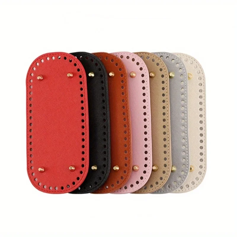 7-Pack Oval PU Leather Bag Bottom Inserts - Artificial Leather Pads with Pre-Punched Stitch Holes for Handbag & Purse Base Reinforcement for Crochet Projects