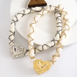 ZAA Pearl Jewel Heart Neckalce Elegant Yarn Rhinestone Choker Necklace For Women Simple Textured Party Accessory Friends Gifts