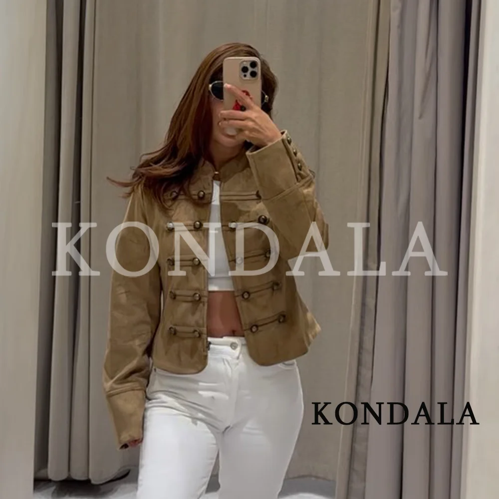 KONDALA Damen Vintage Schicke Jacke mit Knopfbesatz, Herbst Retro Elegante Slim-Fit Jacke mit Reißverschluss, Neue 2026 Herbst Trendige Street Casual Jacke – Detail 4
