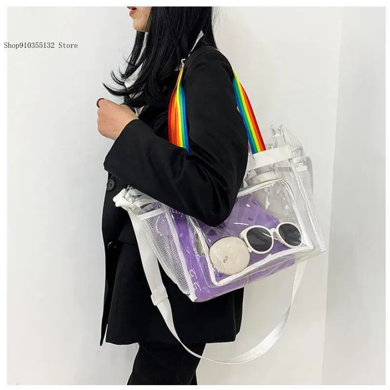 Simple Perspective Handheld Single Shoulder Crossbody Bag for Students Large Capacity Makeup Bag for Women