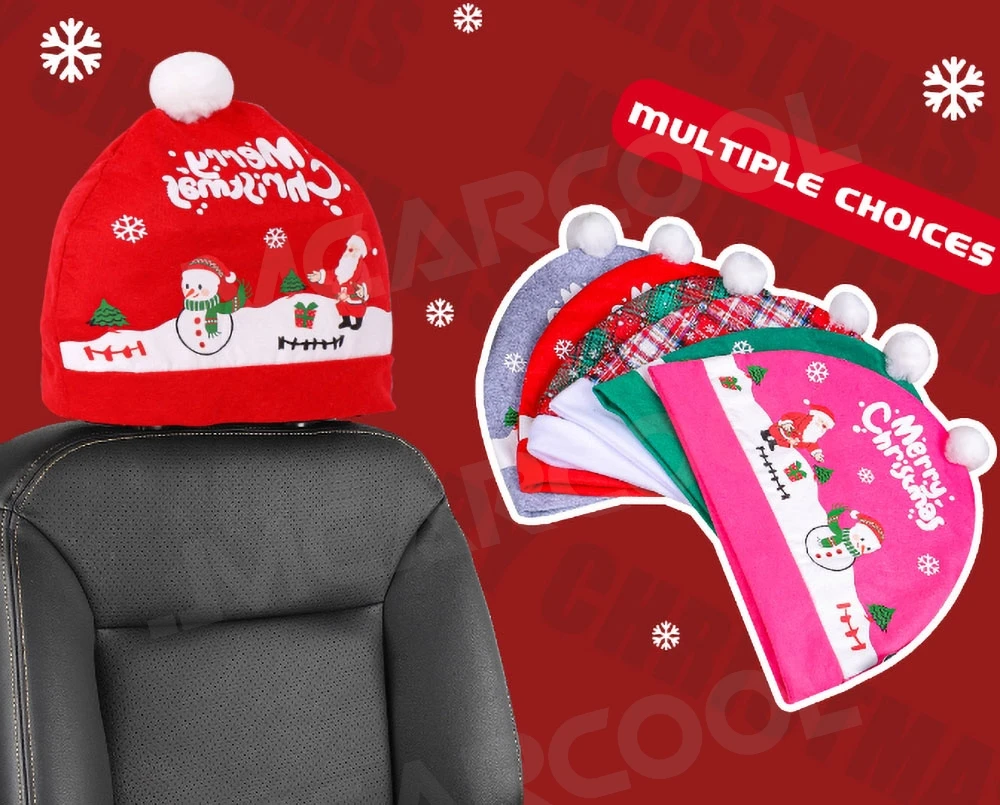  Christmas Car Seat Headrest Cover New Christmas Theme Auto Seats Headrest Decorative Hats Universal Cars Seat Protective Covers