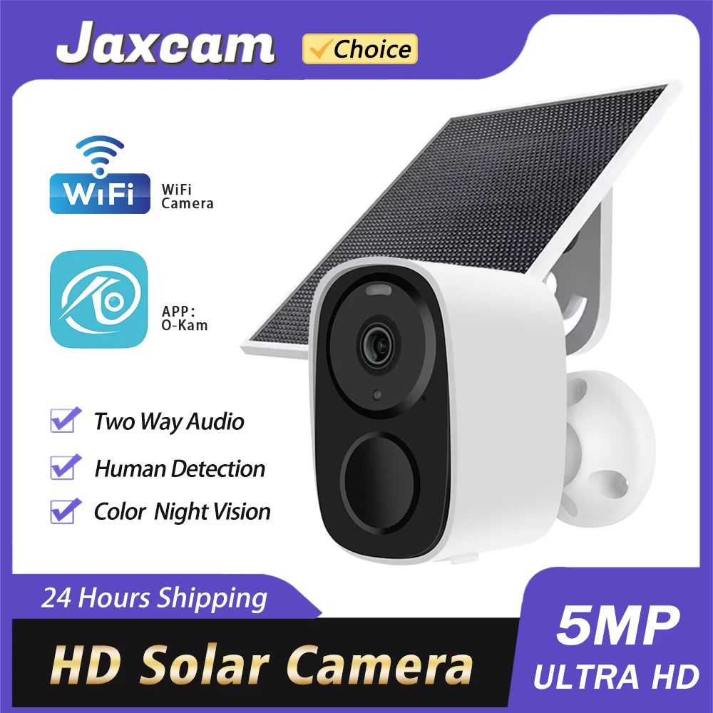 5MP HD WIFI Solar Camera Outdoor Monitor Two Way Audio Color Night Vision Bulit-in Battery Security Protection Camera O-KAM App