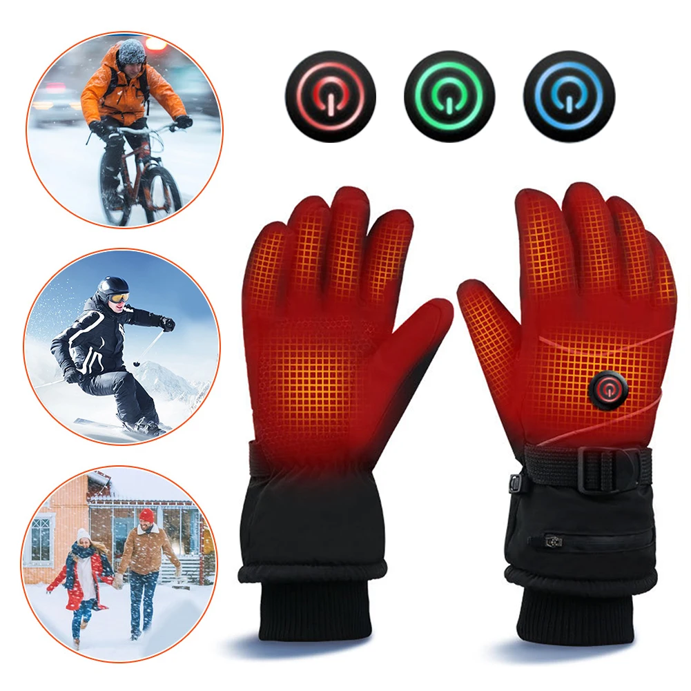 DC Rechargeable Electric Heated Hand Warmer 3 Heat Levels Heated Gloves Winter Ski Gloves Waterproof Touch Screen for Women Men