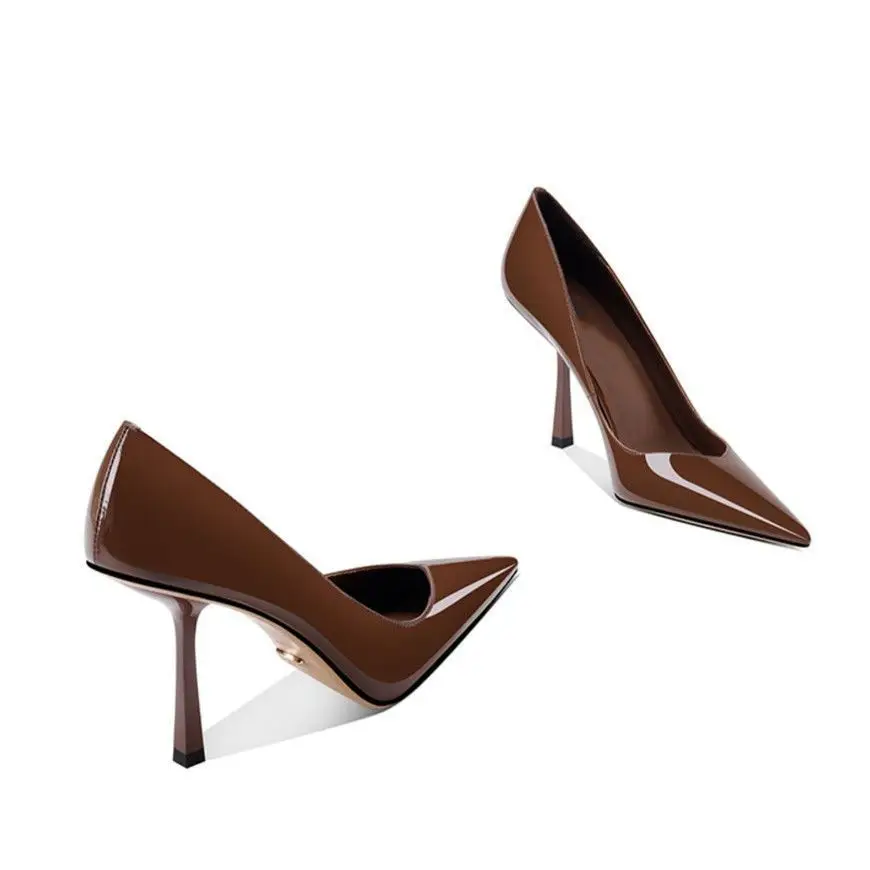Temperament Mode Spitzen High Heels Sexy Neue Patent Leder Flacher Mund Schwarz Einzelnen Schuhe Mode High Heels frauen Schuhe – Detail 4