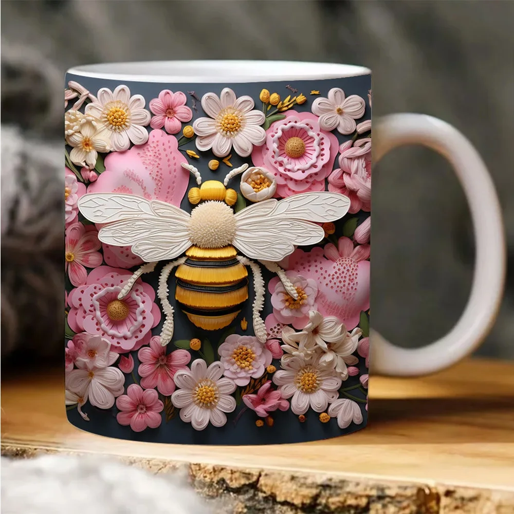 3D Bee Pattern Ceramic Coffee Mug, Creative New Water Cup, Office Tea Cup