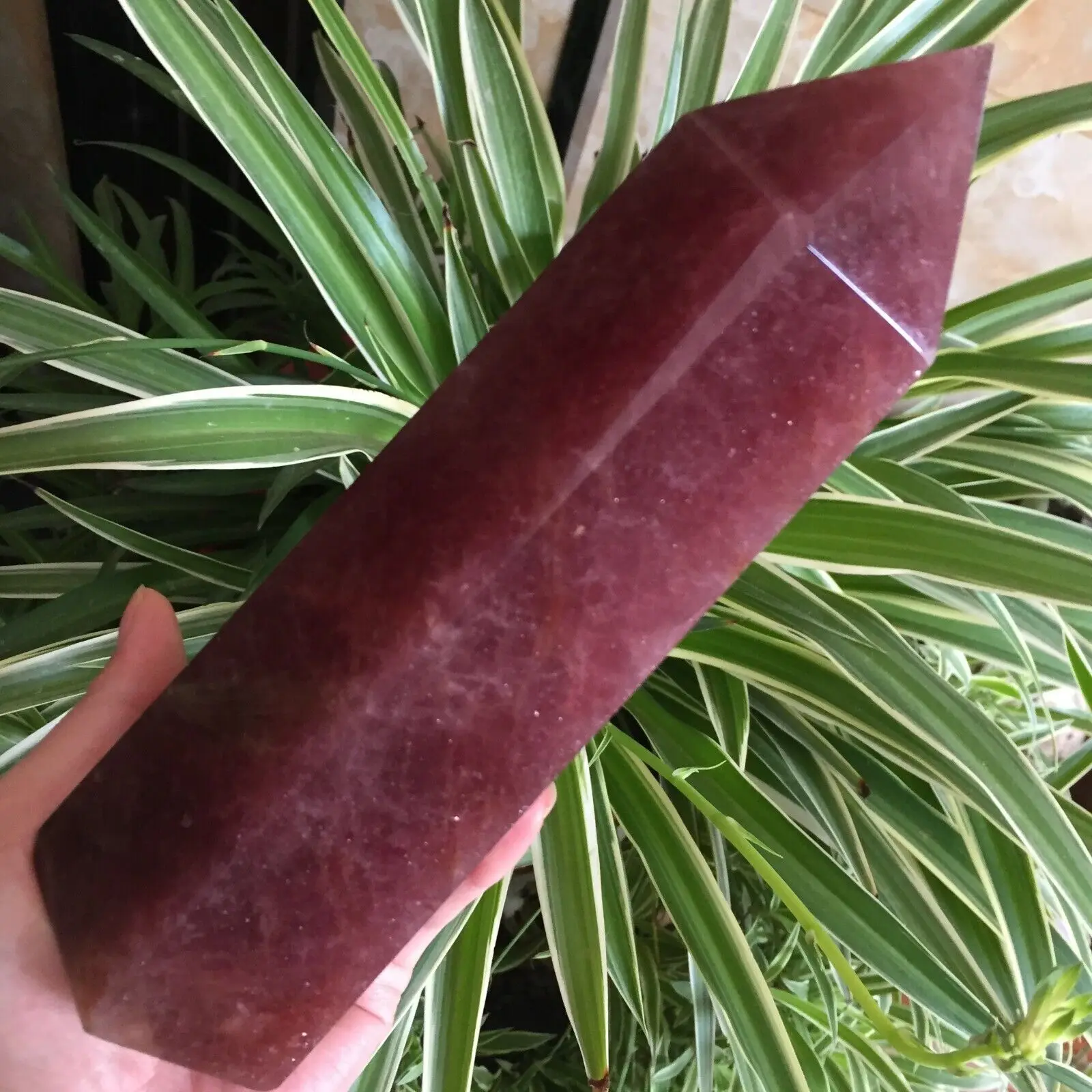 

Magical Natural Strawberry Stone Wand, Quartz Crystal Obelisk, Mineral Energy Healing Stone, Home Office Demagnetization Decorat