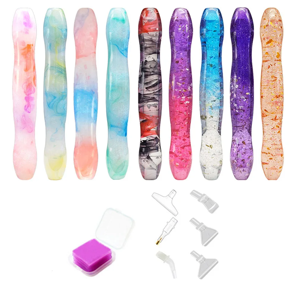 

8PCS Diamond Painting Pen Set Resin Point Drill Pen 6 Elbow Pen Tips Box Glue Clay DIY Diamond Painting Tool Accessories