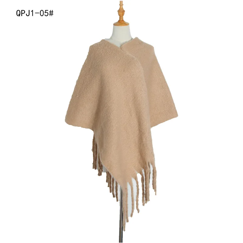 Cape chaude pour femme, châle, épais, à franges, chaud, Poncho, Capes rouges, printemps, automne