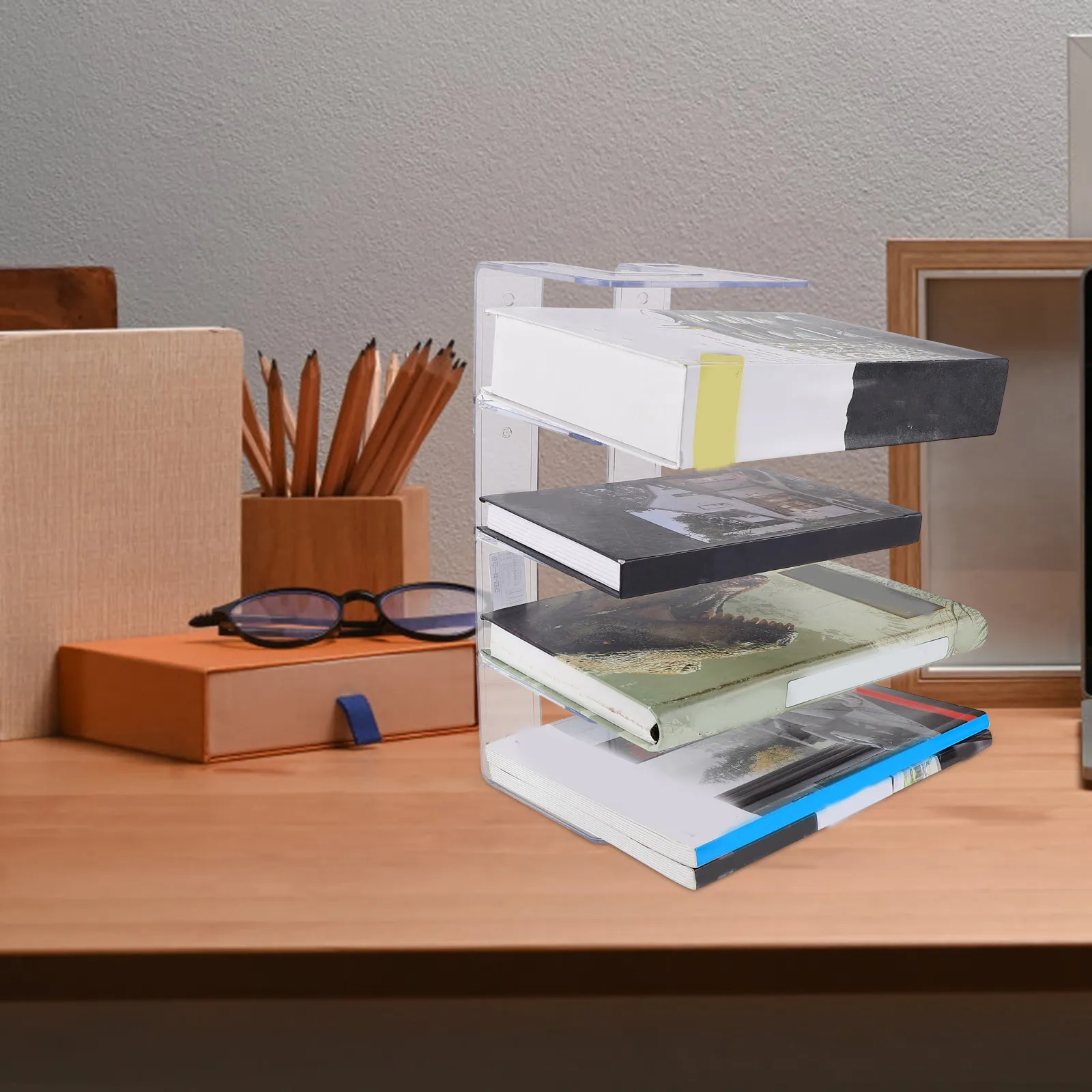 Clear Acrylic Bookend Book Stopper for Shelves Desktop Study Office Bookshelf Accessories Decorative Book Ends Organizing Tool