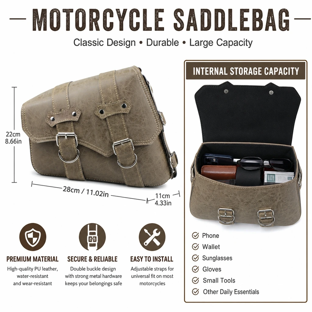 Vintage Motorcycle Triangle Saddle Bag PU Leather Side Tool Bag With Cup Holder Retro Storage Bag For Harley Cafe Racer
