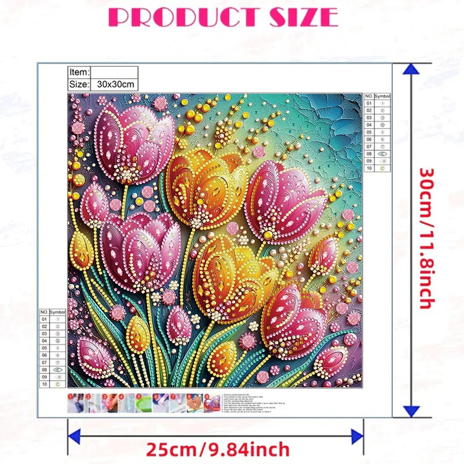 GATYZTORY 30x30cm Specjalny kształt Diamentowe malowanie Zestaw ozdób stołowych Kwiatowy zestaw do malowania diamentów dla dorosłych Prezent dla początkujących