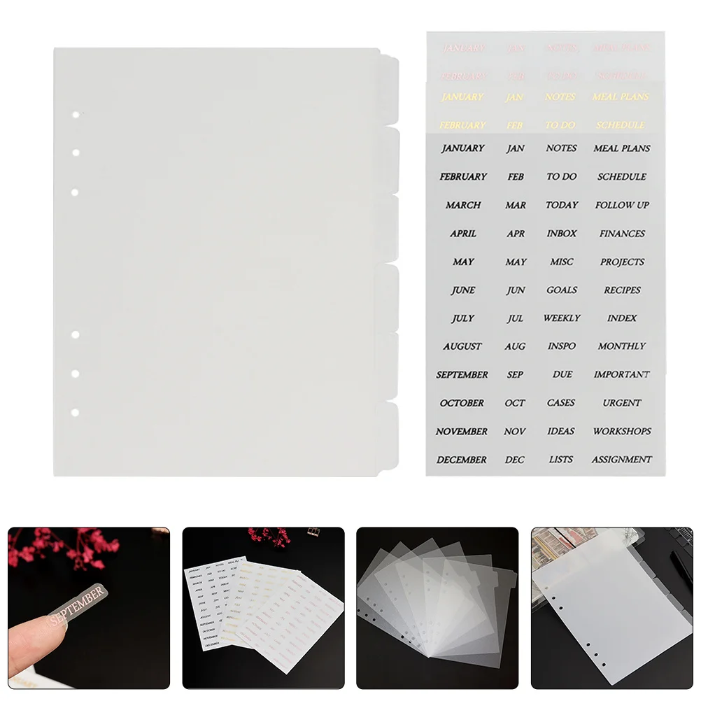 

A5 Plastic Divider Pages With Monthly Stickers Transparent Insertable Dividers For 6-Hole Binder Notebook Refill School