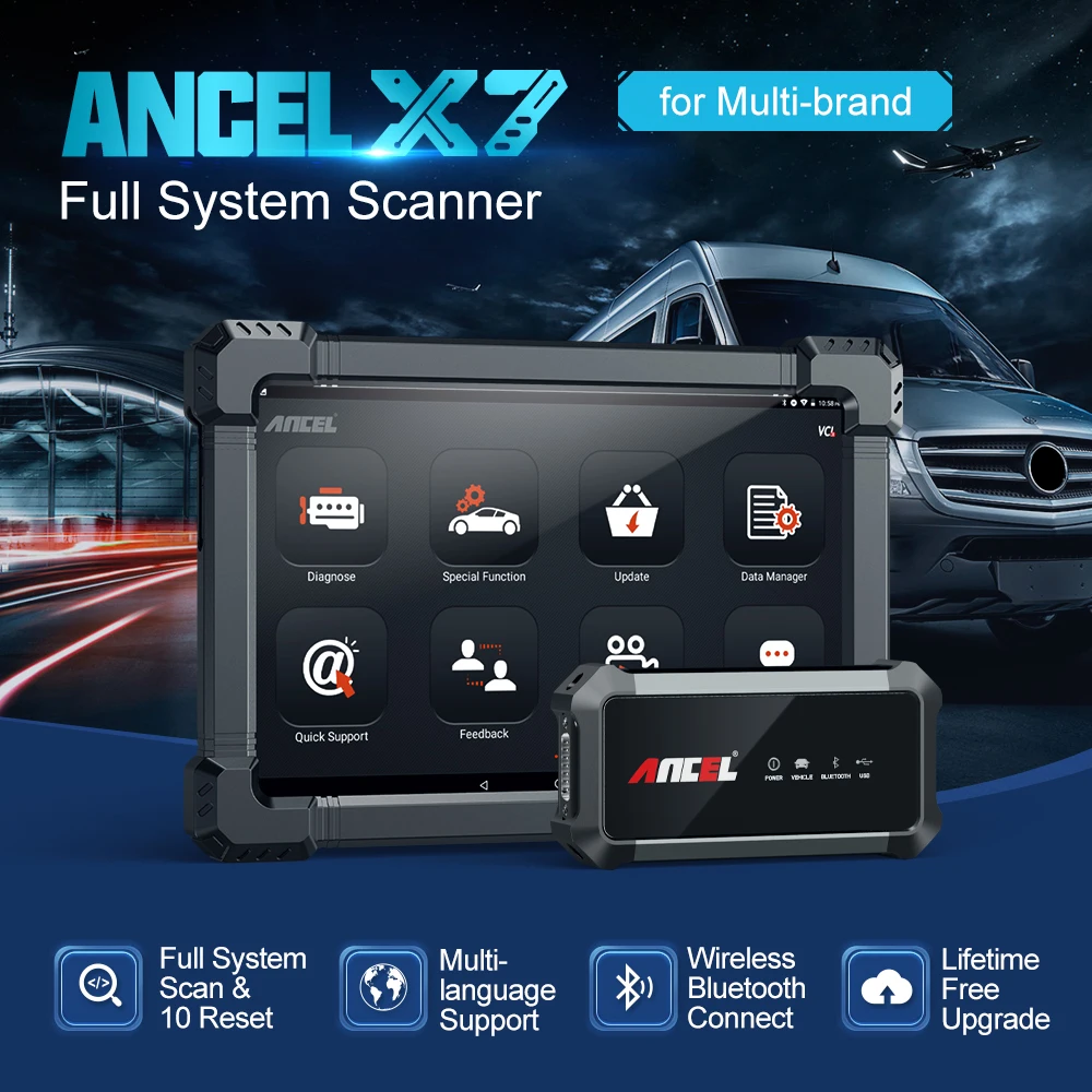 Ancel X7 OBD2 Wireless Scanner Car Diagnostic Tool Full System Engine TPMS ABS EPB DPF Oil IMMO Reset Professional OBD Scanner