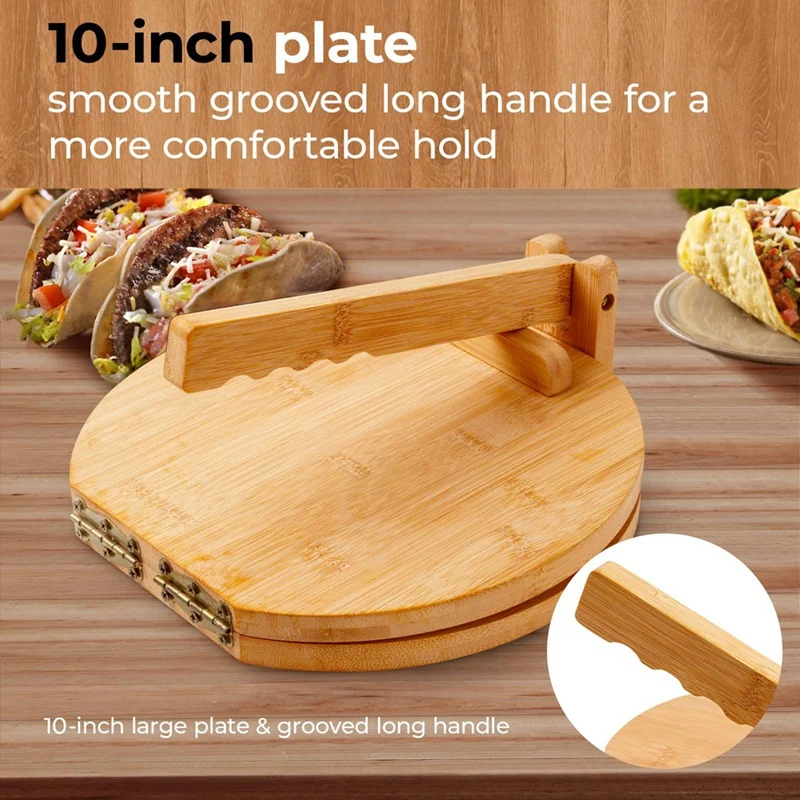 Wooden Tortilla Press 10 Inches Wood Tortilla Press Maker, With Rolling Pin & 50 Pcs Parchment Paper, For Homemade