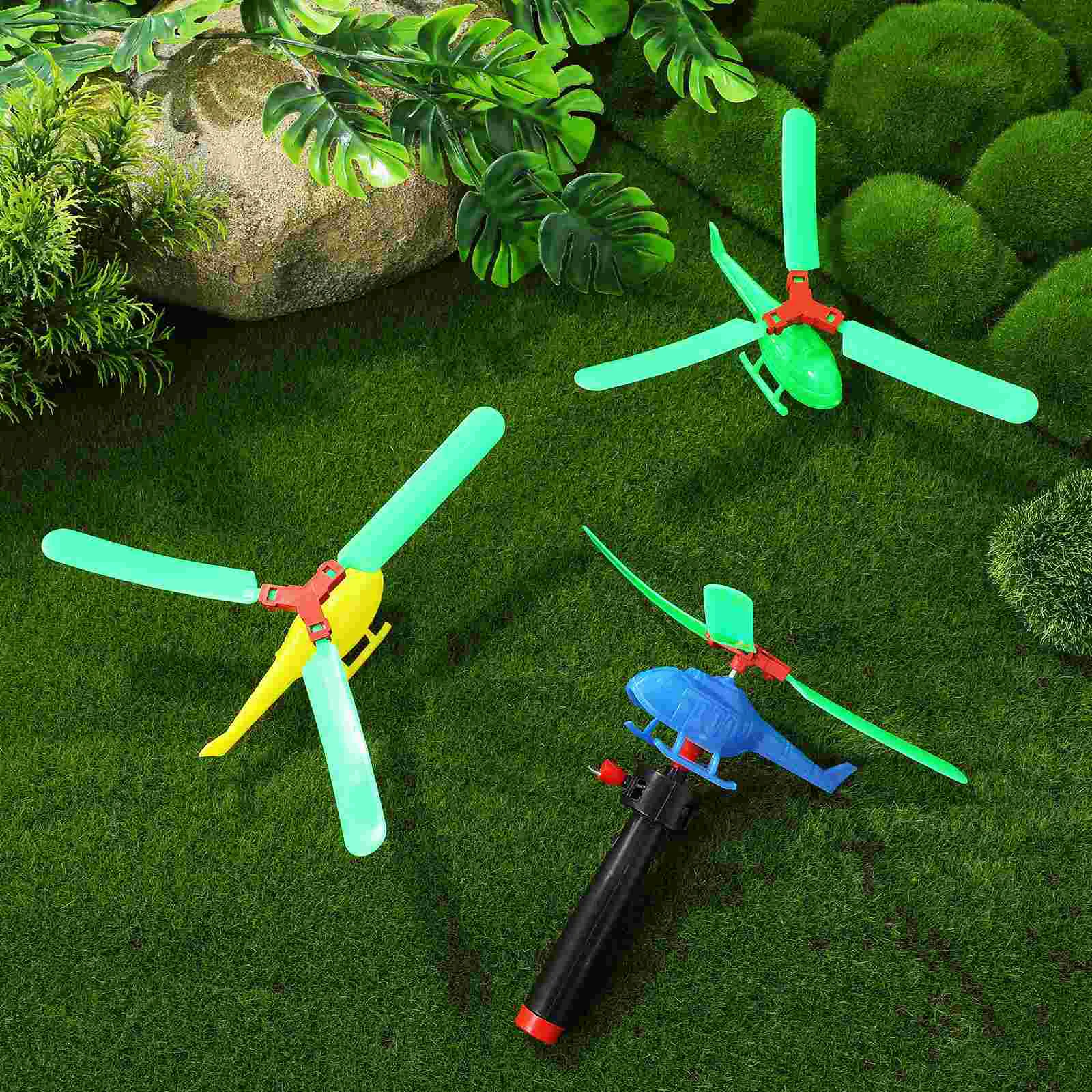 9 Pcs Helicopter Flying Launcher Toy Outdoor Playset Sports Airplane Plastic Hand Swirling Toys Rotating Child Kids