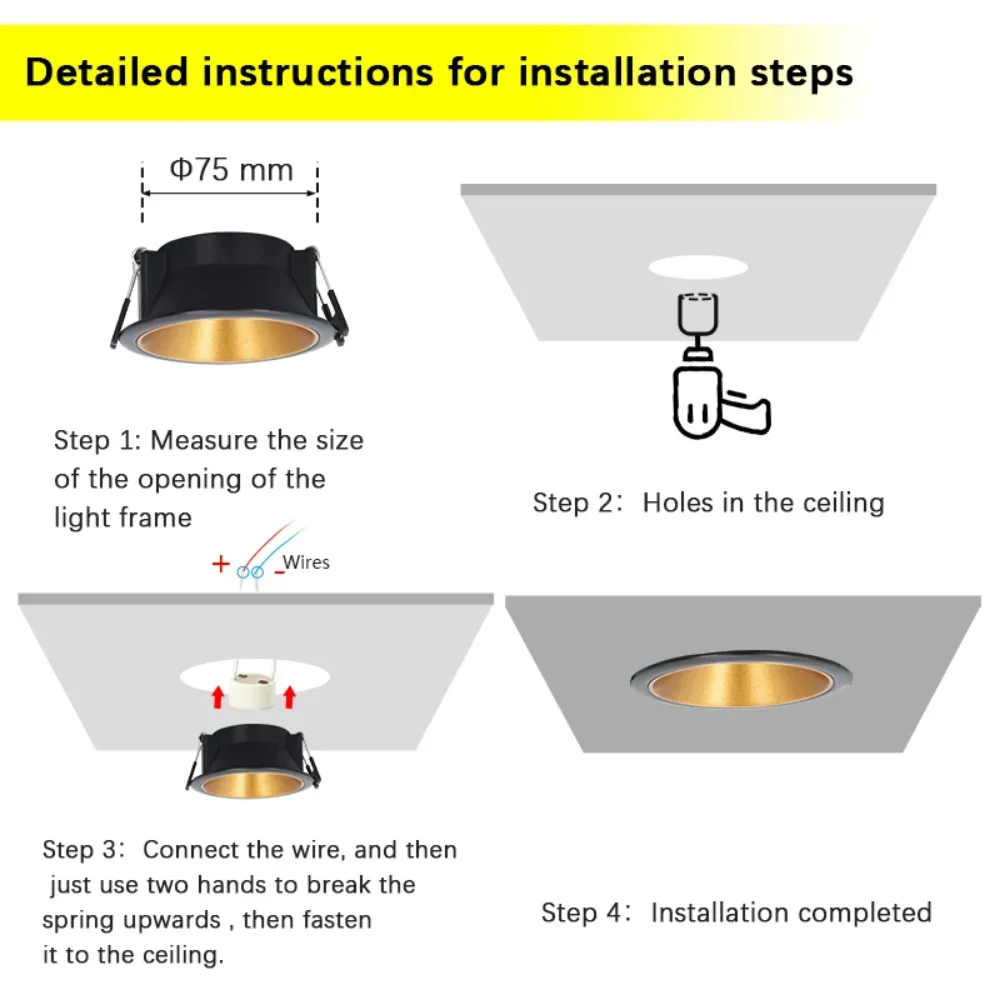 LED 스포트라이트 고정장치 알루미늄 라운드 LED 다운라이트 프레임, 임베디드 LED 모듈 MR16 화이트 블랙, 인기 판매, Gu10