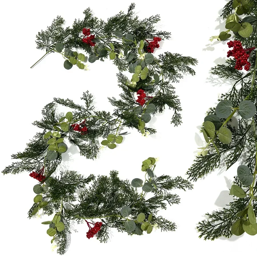 Loeoi Real Touch Christmas Cypress Garlands Artificial Cedar Pine Vine for Stairs Railing Table Mantle Christmas Home Decor