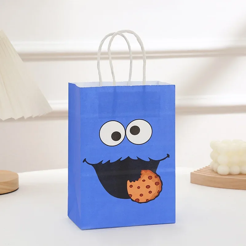 1/3/6pcs Sesame Street Kids Birthday Party Gift Bags Cartoon Paper Bag Handles Candy Bags Baby Shower Festival Party Supplies