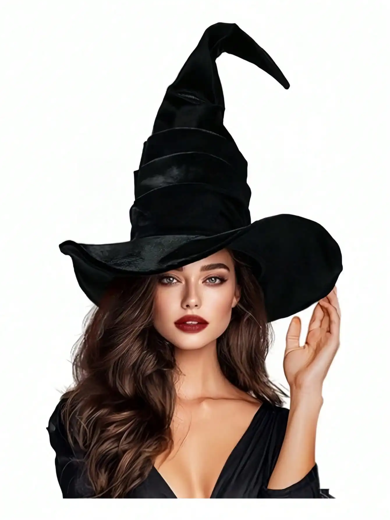 1/2pcs-Ibeauti Witch Hat Women Large Ruched Halloween Witch Hat Costume Accessory For Party Curved-Tip Witch Hat Suitable As A Gift For Autumn, Halloween, And Parties. Additionally, sh260604140116464470857