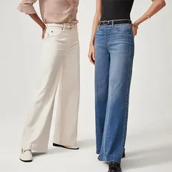 Jeans de perna larga Midiross para mulheres, calças cargo de cintura alta, folgadas vintage, na frente, rua, verão