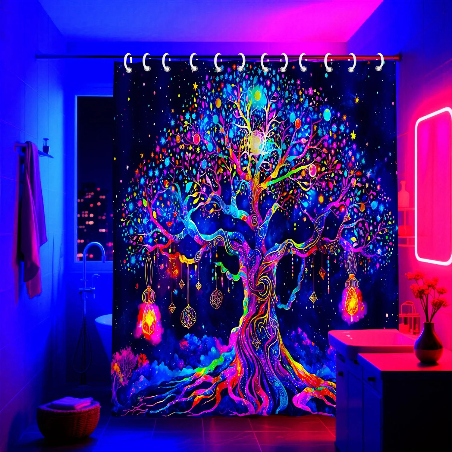 VIKAMA Psychedelic Tree of Life Shower Curtain Bohemian-Style Waterproof Bathroom Screen Bedroom & Dormitory Decor