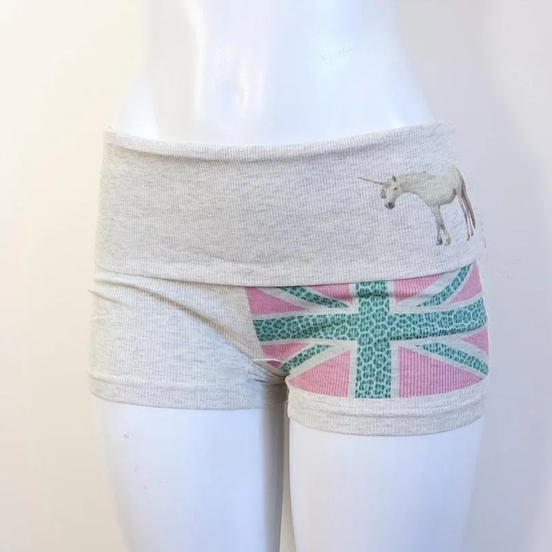 Y2K Pink Flanged Threaded Ins Back Flower Body Letter Printed Low Waist Hip Wrapping Hot Pants for Spicy Girls