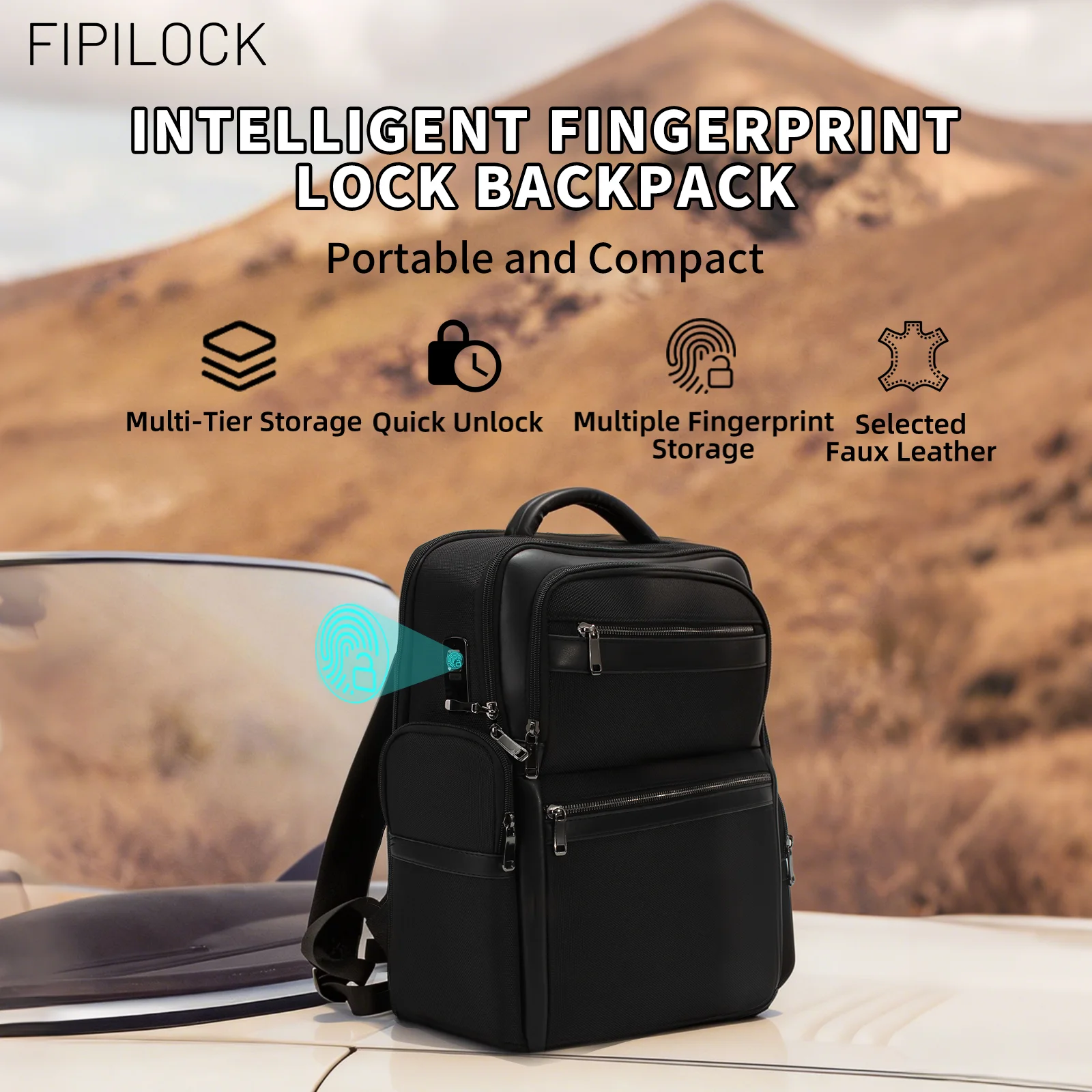 FIPILOCK School Bag Backpacks Travel Bags Laptop for Men and Woman with Smart Fingerprint Unlock Biometric Smart Anti-Theft