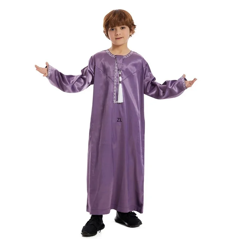 Traditionele Kinderen Moslim Kleding Kids Midden-Oosten Abaya Jubba Thobe Jongen Lange Jurk Gewaad Borduurwerk Kaftan Ramadan Kaftan