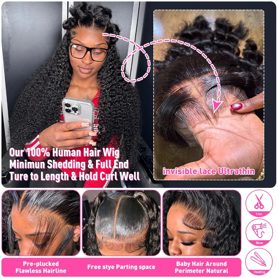 13x4 13x6 Hd Parrucche anteriori in pizzo per capelli umani ricci 30 38 pollici Parrucca frontale in pizzo a onda profonda Onda d'acqua Parrucche in pizzo pre pizzicate per le donne