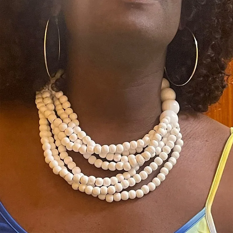 البوهيمي متعدد الطبقات خشبية عقد من اللؤلؤ المرأة الصيف الملونة المختنق مجوهرات المختنقون قلادة مجوهرات اكسسوارات الحفلات #2