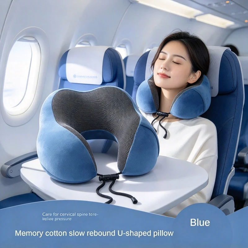 Cartoon U Shaped Travel Neck Pillow, Slow Rebound Memory Foam Headrest, Portable Airplane Car Nap Support Pillow