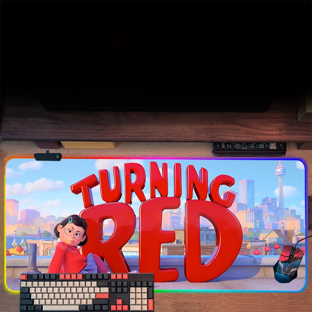 Turning red cute bear RGB Pc Gamer Keyboard Mouse Pad Mousepad LED Glowing Mouse Mats Rubber Gaming Computer Mausepad