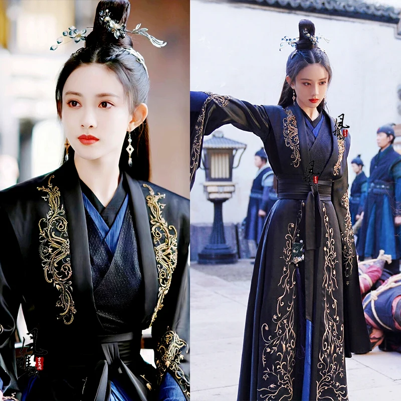 

Actress Yang ChaoYue Female Sword Lady Drama Costume Hanfu and Hair Accessories Handmade Headpiece for TV Play Heroes Cosplay