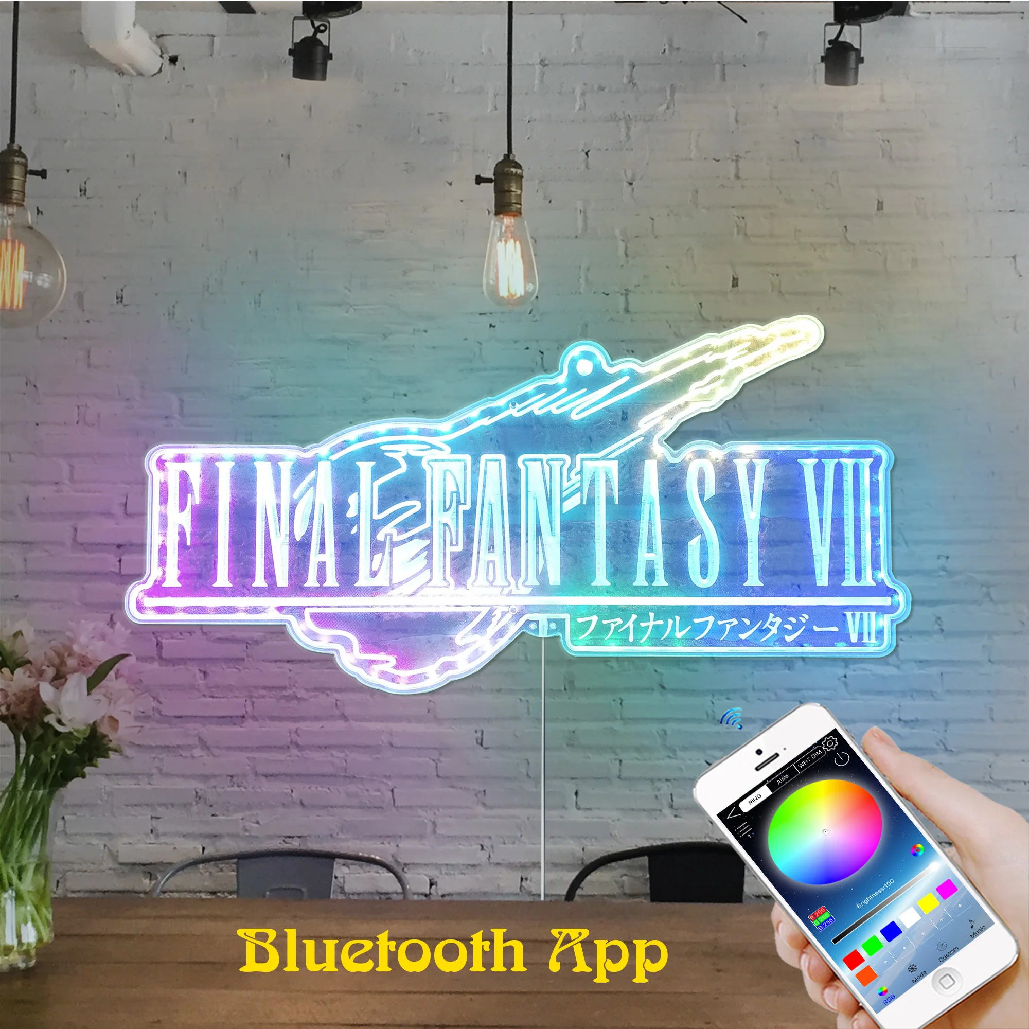 FF 7 Neon RGB Edge Lit LED Sign, Game Room Decor, Gaming Night Light